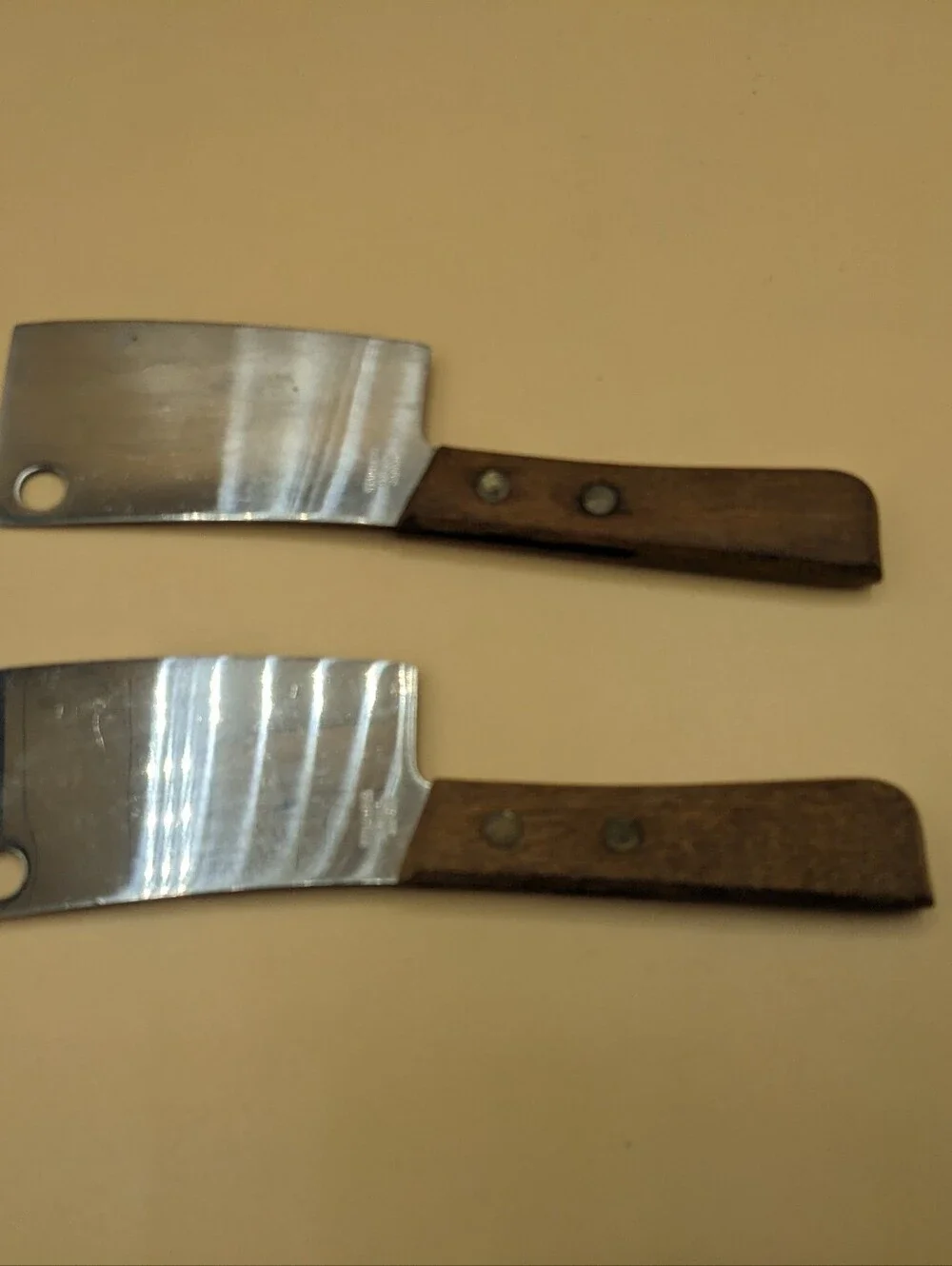 Vintage Mini Cleaver Cheese Slicer Set Of 2 Wood handle Stainless Pre-owned